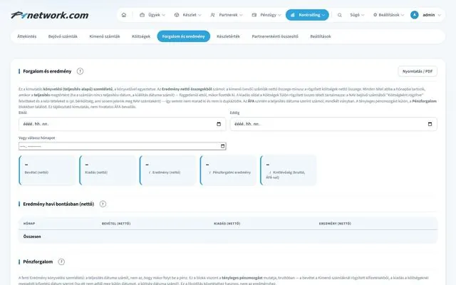 P1network vállalatirányítási rendszer – Kontrolling · Forgalom és eredmény